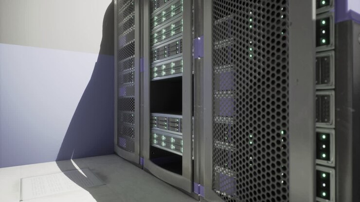 Modern server rack setup in a technology data center with advanced equipment
