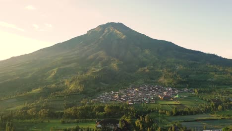 mount sumbing with rural view countryside and tobacco plantations