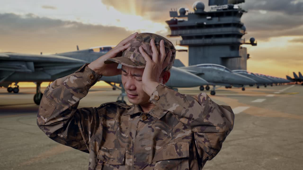 Stressed Military Personnel on Aircraft Carrier