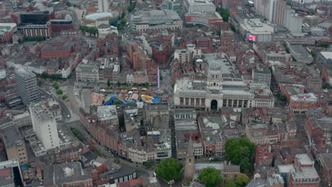 rising drone shot of old market square and nottingham city council building