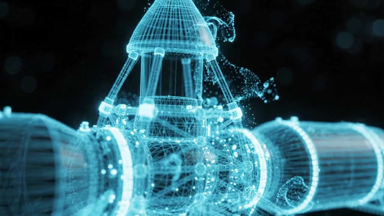 Exploring the Intricate Design of a Futuristic Spacecraft Model in Wireframe, Showcasing Advanced Technology and Aesthetic Visualization of Outer Space Concepts