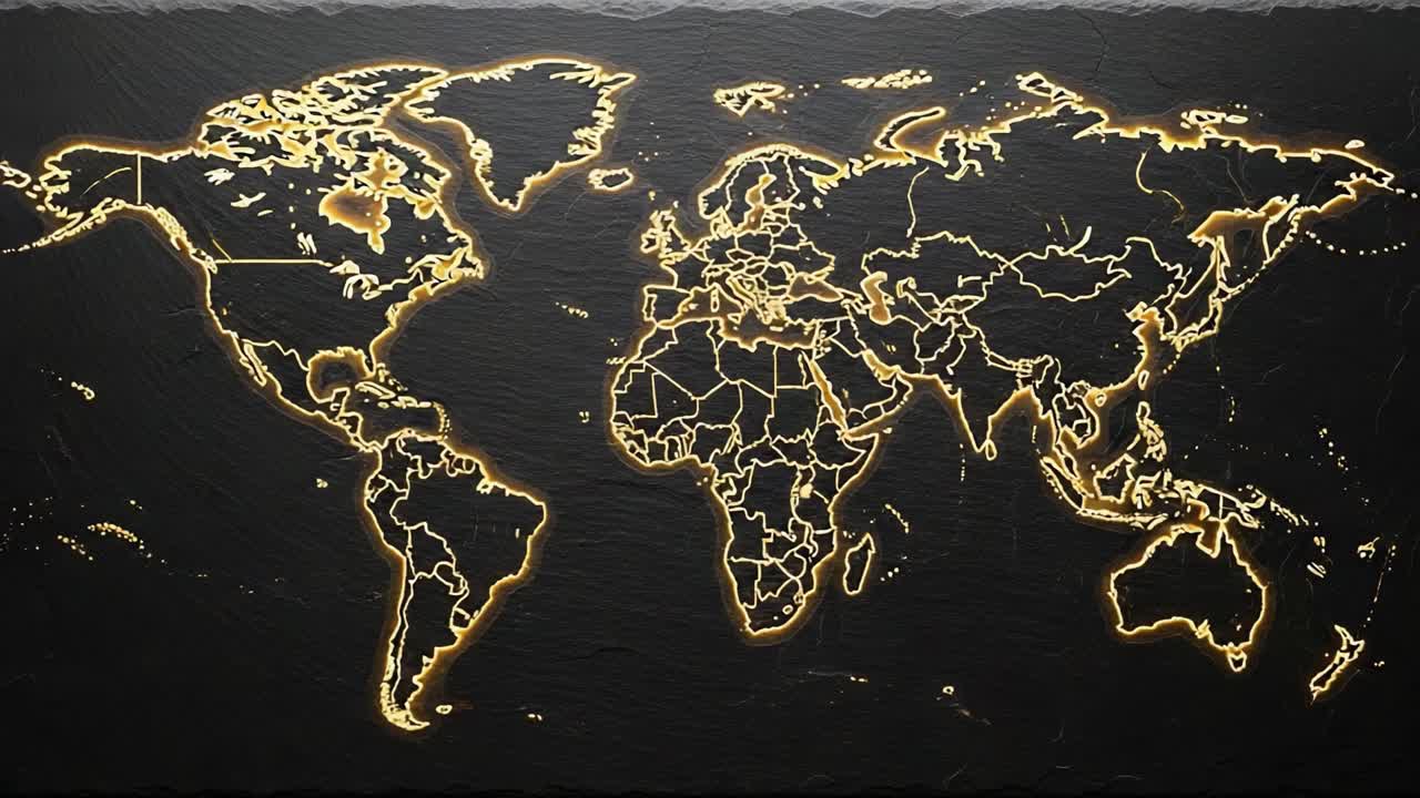 Illuminated World Map: A Visual Representation of Global Geography with Detailed Continents and Countries Highlighted in Radiant Lines