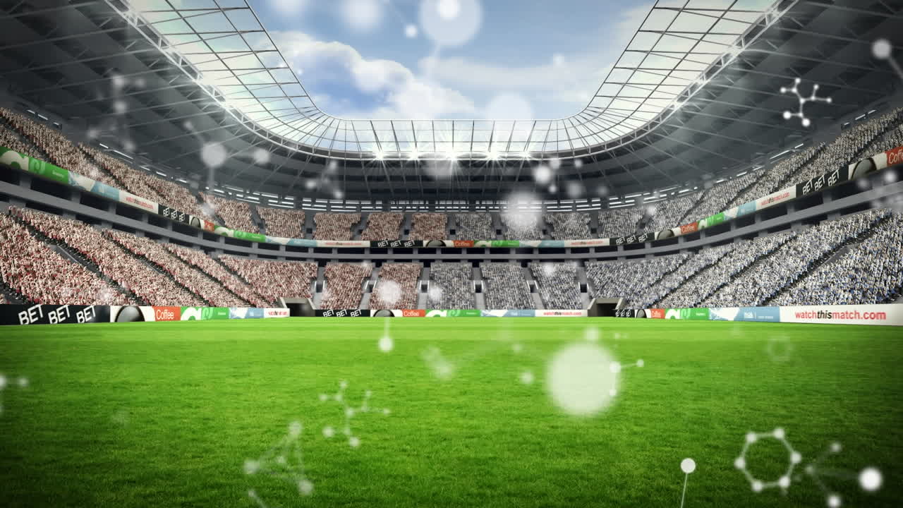 animación de luces parpadeando sobre el estadio al atardecer