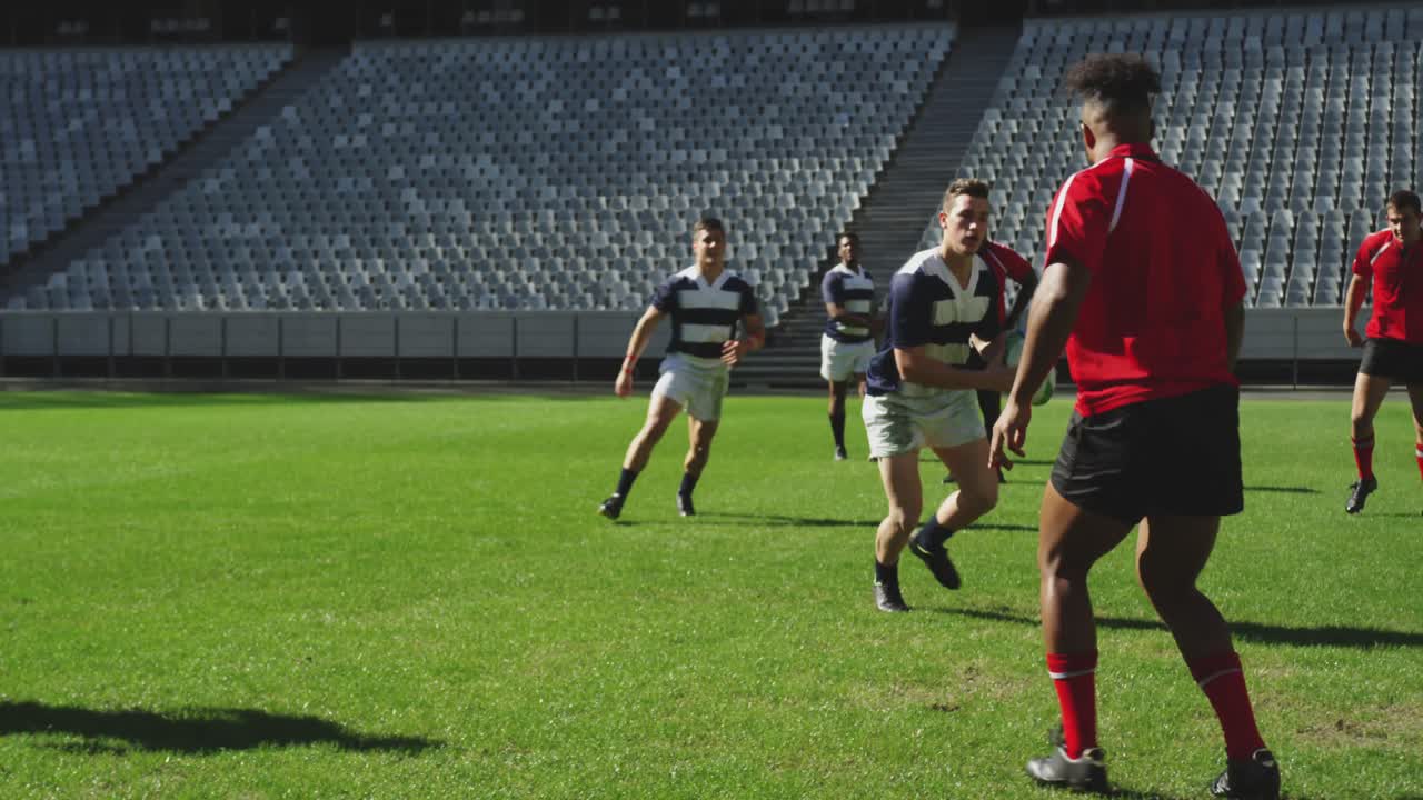 4k 스타디움에서 럭비 경기를 하는 럭비 선수 들