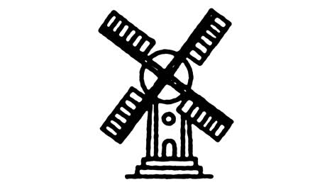 retro windmill sketch line icon animation