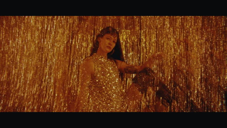glamorous woman in a glittery dress