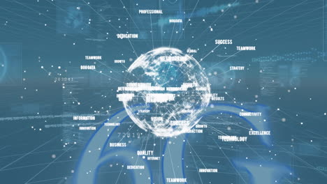 animation of globe with connections and data processing on blue background