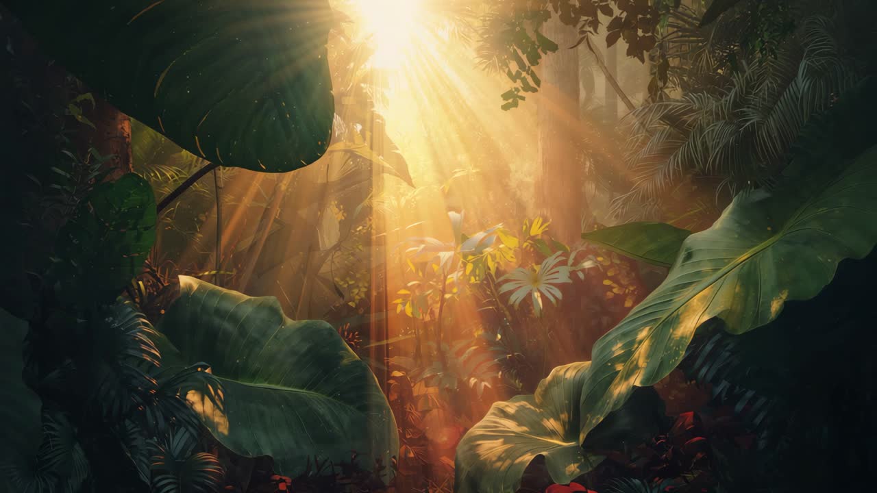 Sollys, der strømmer gennem en frodig jungle