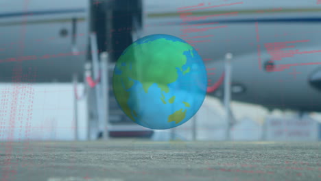 animation of globe and data processing over airport