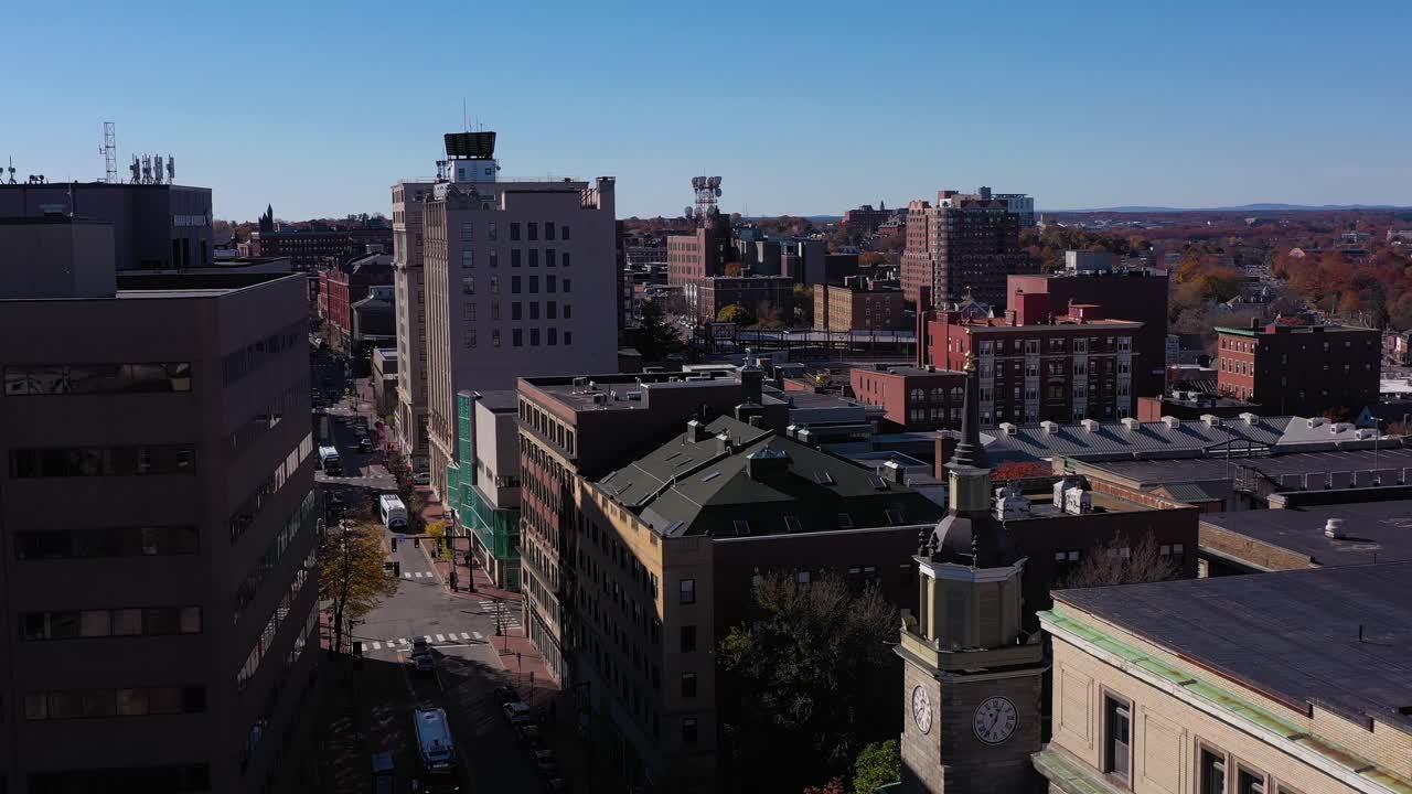 Aerial View of a City on a Sunny Autumn Day