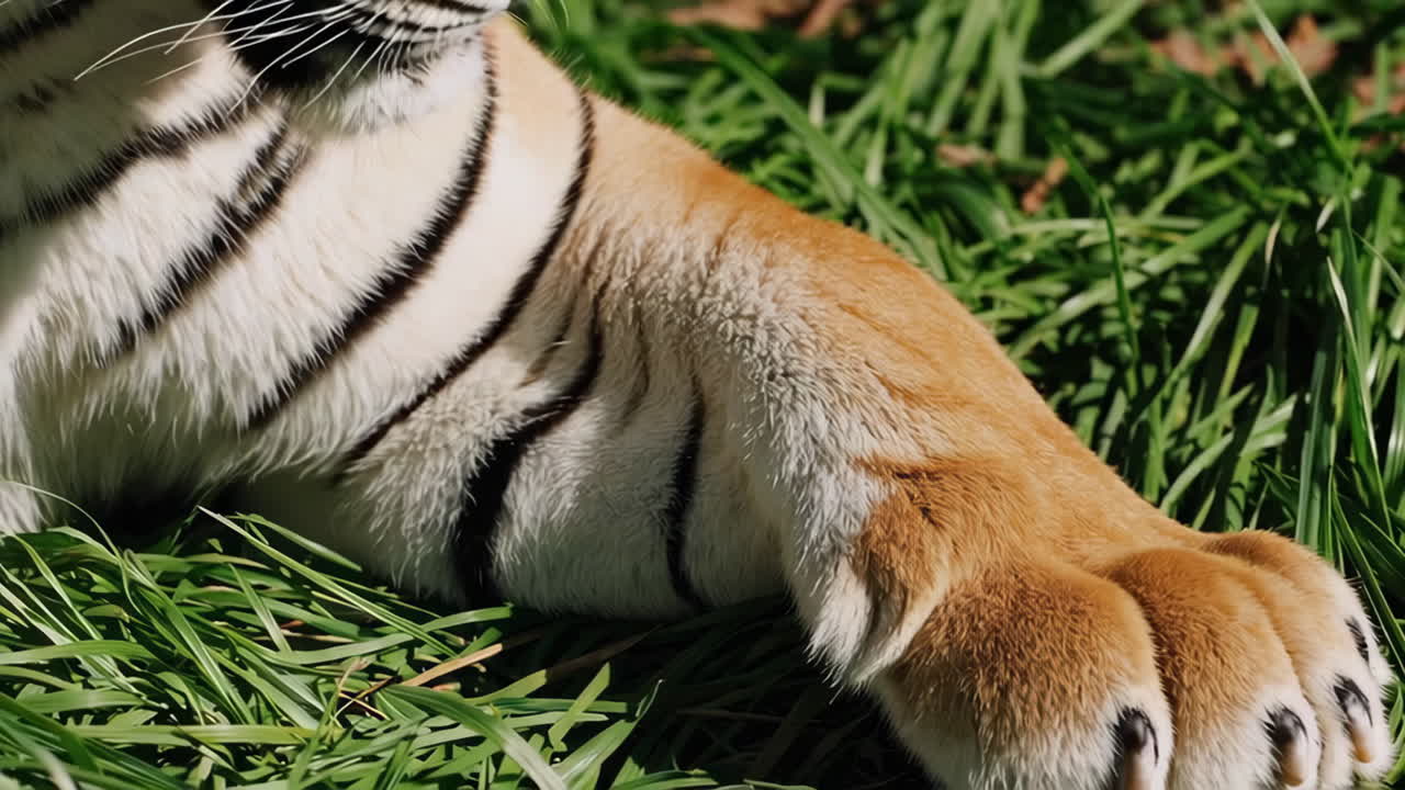 Zampa di tigre nell'erba
