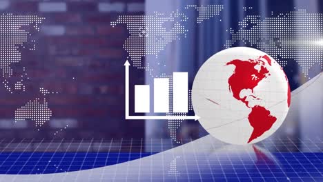 animación del globo y el gráfico sobre el mapa del mundo