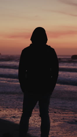 silhouette of a person at sunset beach