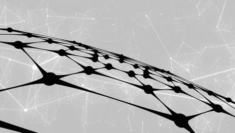 animation of black and white network of connections over grey background