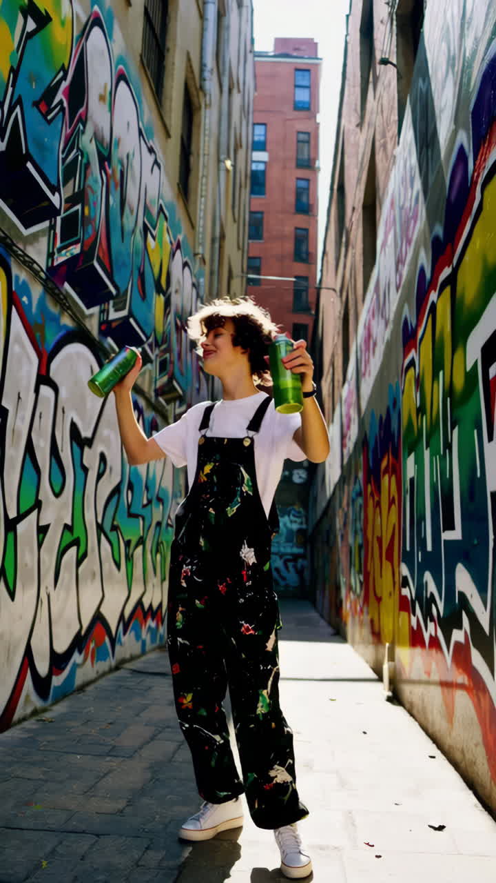 Young Graffiti Artist in a City Alley