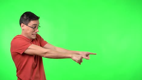 surprised man pointing and reacting on green screen