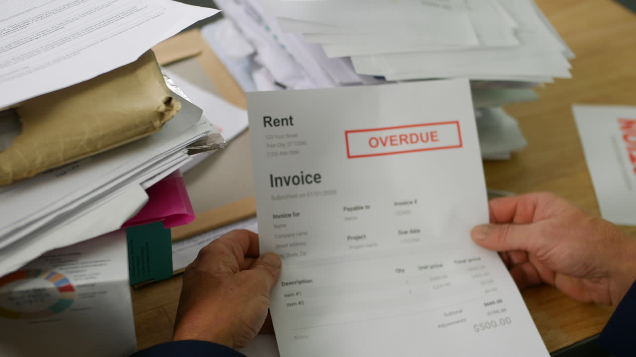 primer plano de un hombre abriendo cartas de deuda