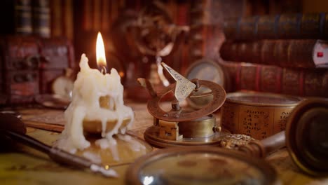 Vintage-style-travel-and-adventure.-Vintage-old-compass-and-other-vintage-items-on-the-table.