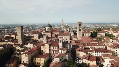 drone aerial view of bergamo - old city. one of the beautiful town in italy. landscape to the city center and its historical buildings