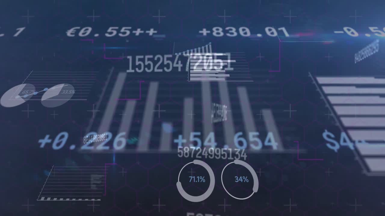 Animation of numbers changing over statistics recording and financial data processing