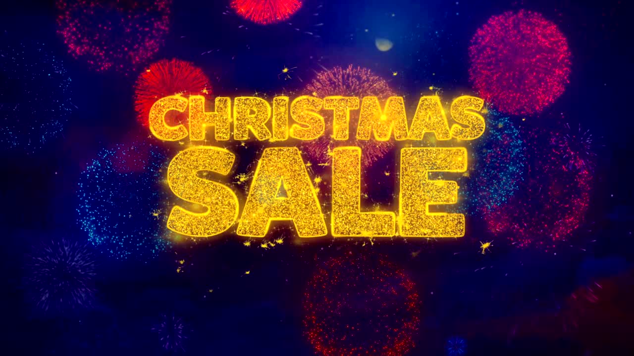 venta de felicitaciones de navidad texto partículas brillantes en fuegos artificiales de colores