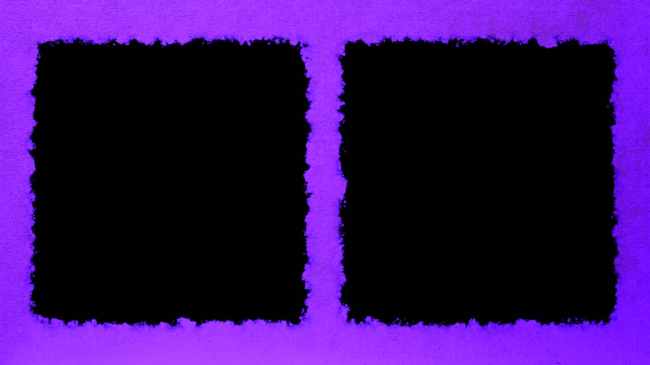 dos cajas negras verticales para video o imagen en video con fondo de papel de textura púrpura azul, listas para la llave de luma