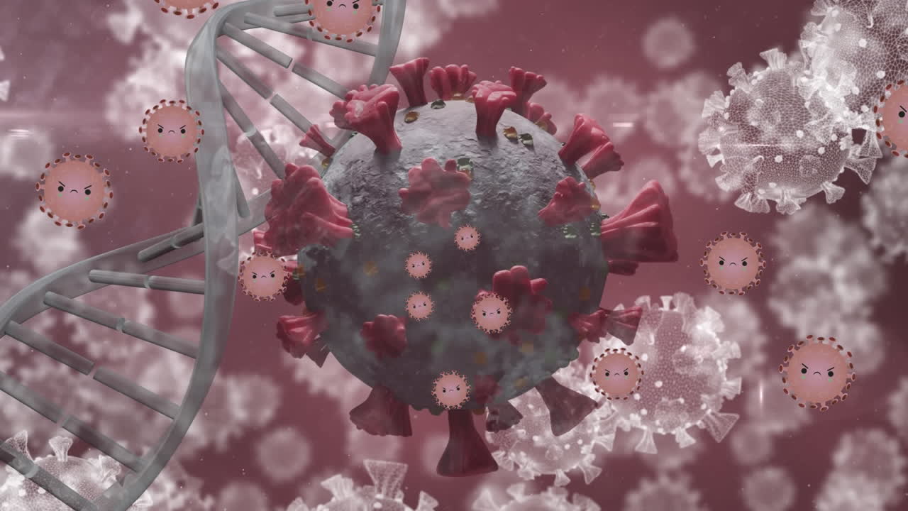 animación de las células del virus sobre la hebra de adn