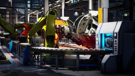 robots working on an assembly line in a factory