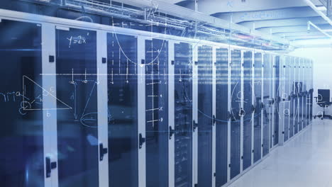 mathematical equations against empty server room