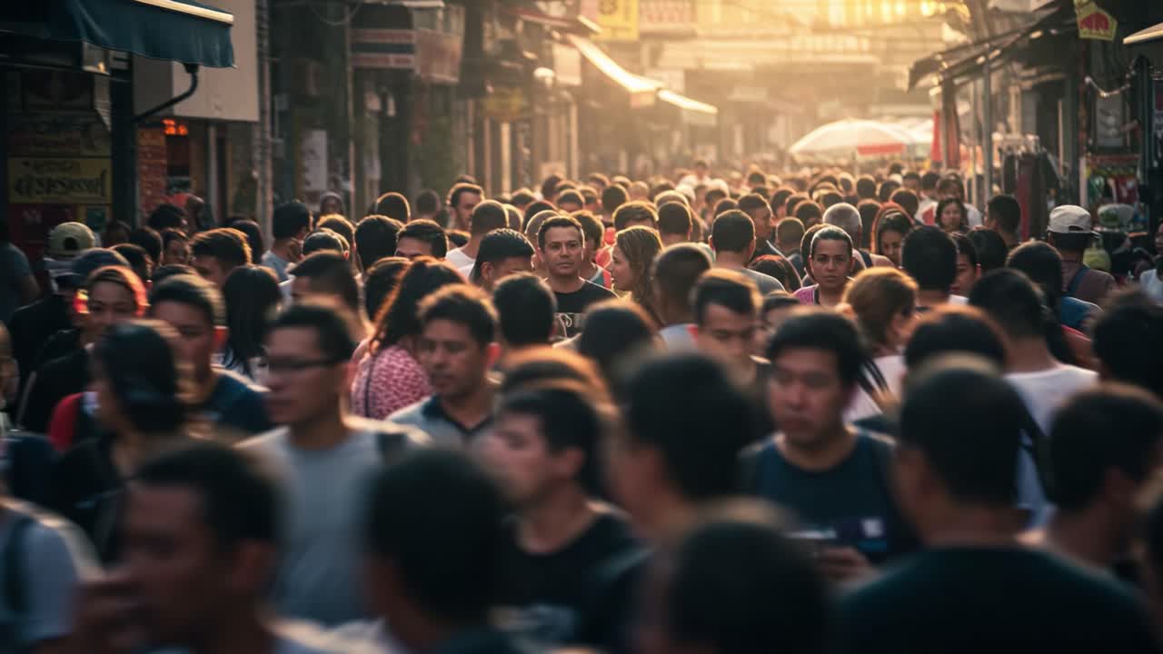 A Bustling Scene of Diverse Individuals in a Crowded Street Market, Capturing the Vibrancy of City Life and the Connectivity of Humanity in Urban Spaces