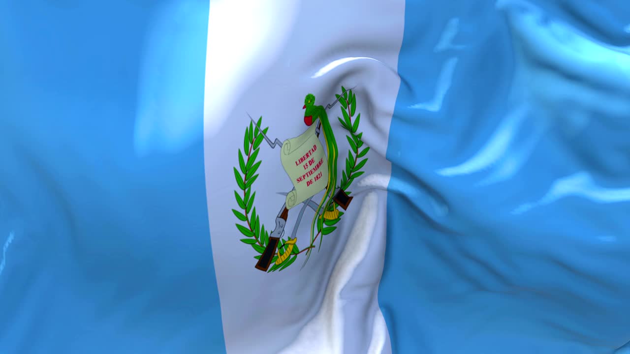 바람 속 느린 동작 애니메이션에서 과테말라 발을 흔들고, 4k 현실적인 직물 질감 발이 바람이 불어오는 날에 부드럽게 불고, 연속적인 원활한 루프 배경.