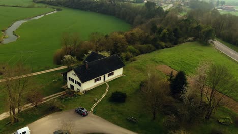 aerial shot of house in the farm