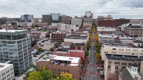 wilmington delaware aerial push in to skyline