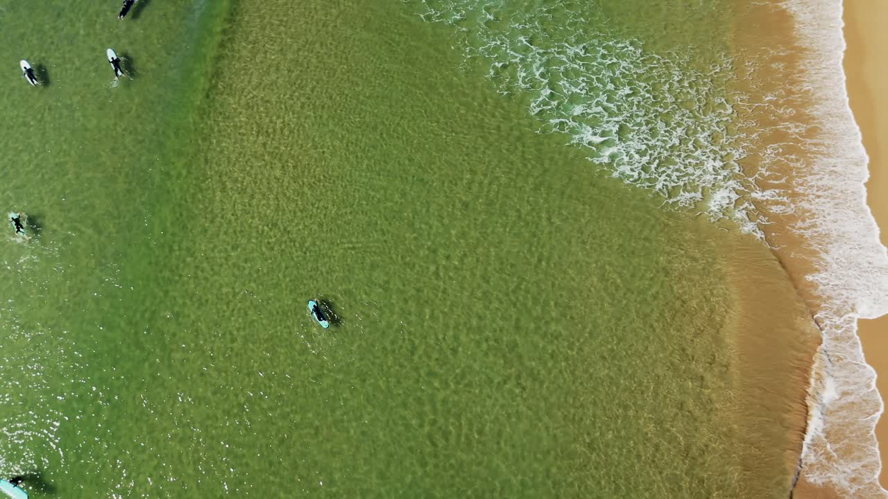 해변 에서 서퍼 들 이 공중 에서 보는 모습