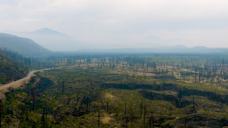 hazy mountain landscape after a forest fire