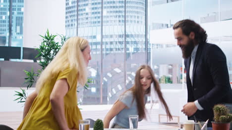 welcoming financial advisor greeting clients