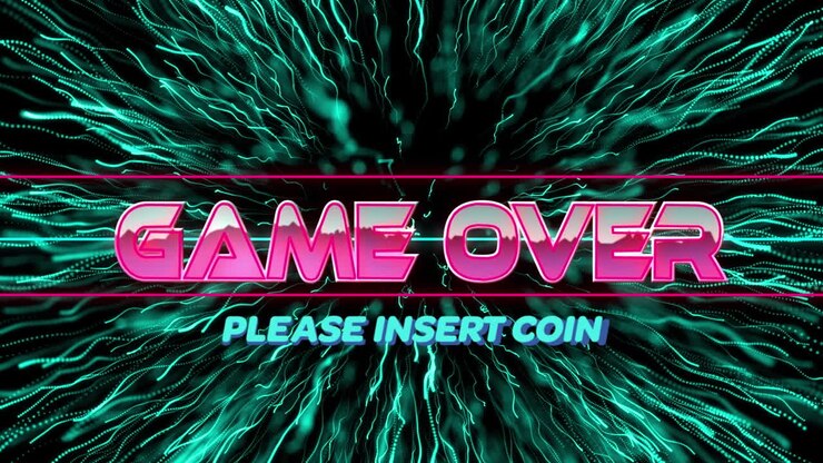 Animazione del testo 'Game Over' su linee al neon e scie di luce luminose