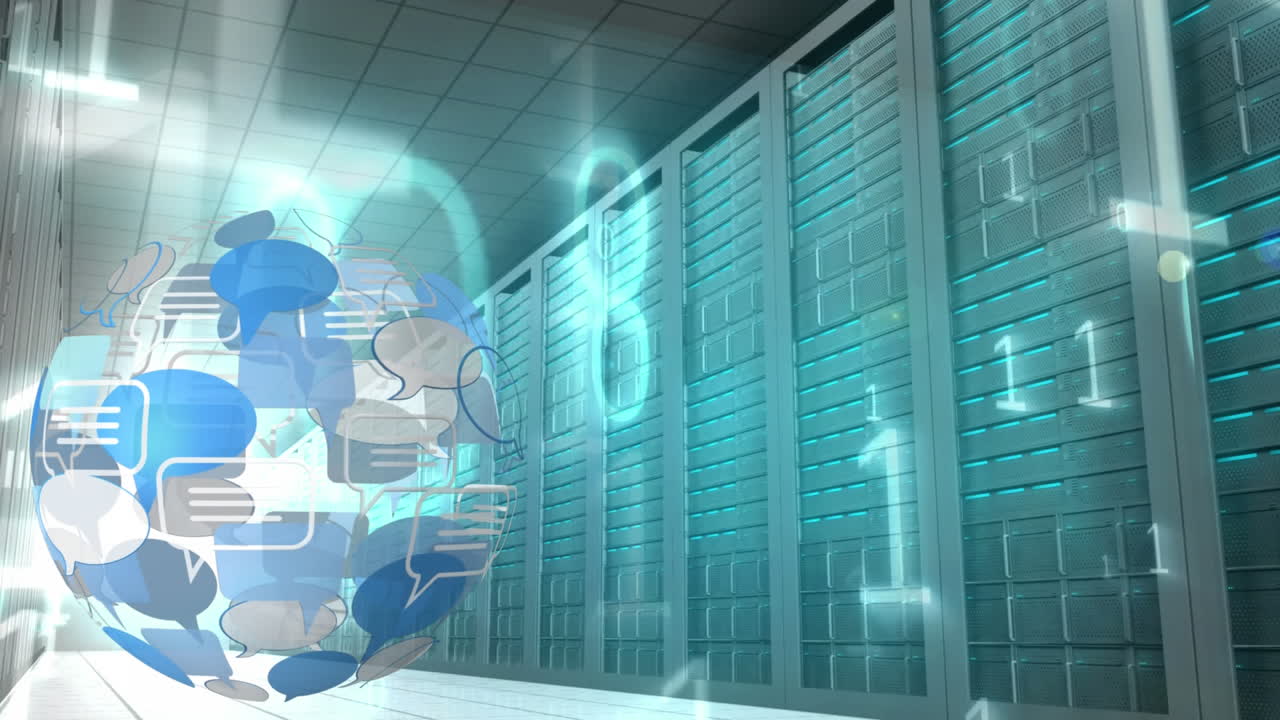 icono de burbuja de mensaje y códigos binarios