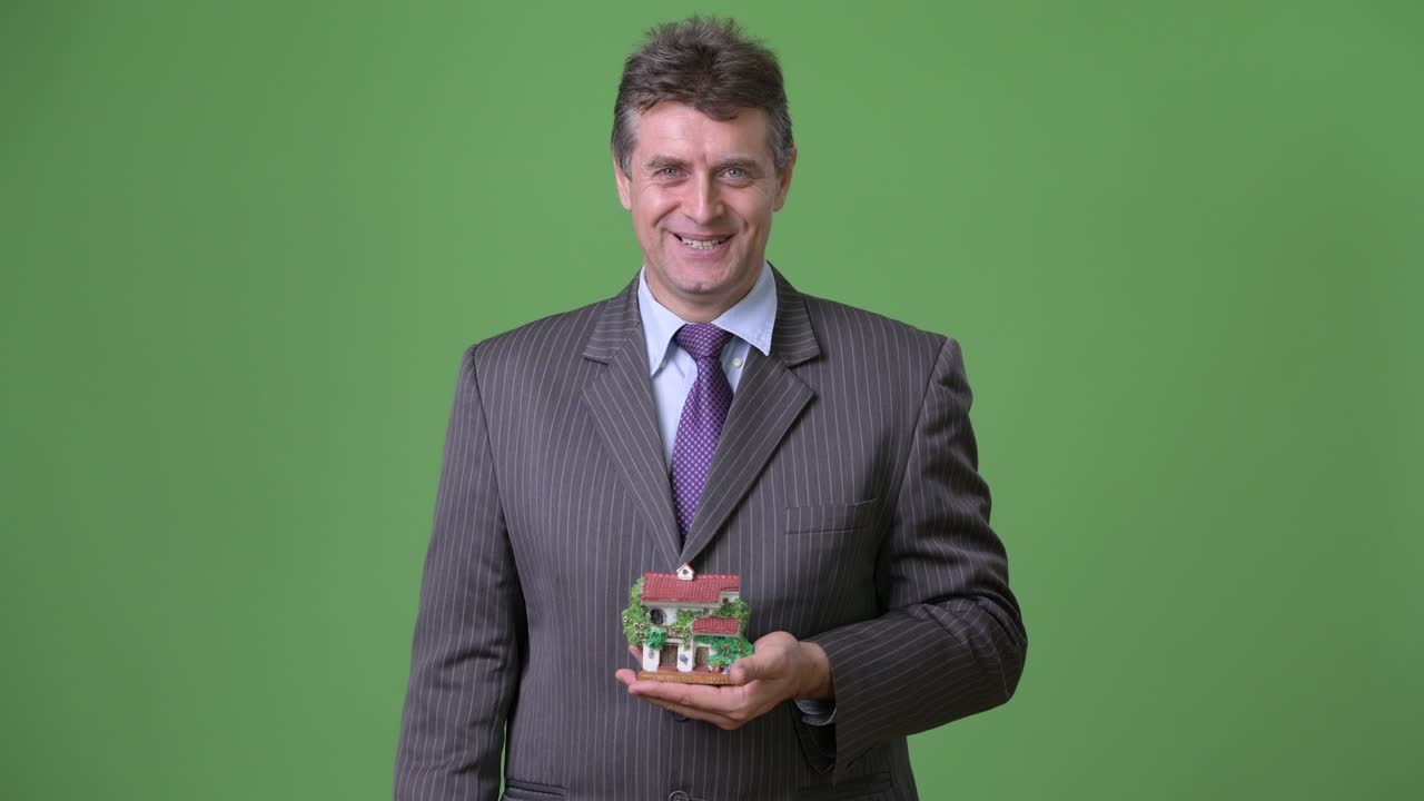 녹색 배경에 성숙한 잘생긴 사업가