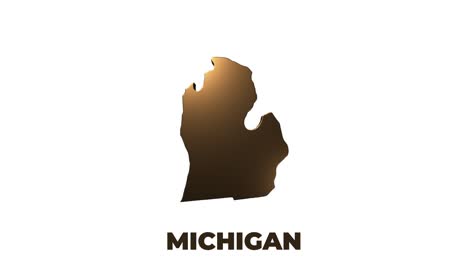 michigan state of the united states of america. animated 3d gold location marker on the map. easy to use with screen transparency mode on your video.