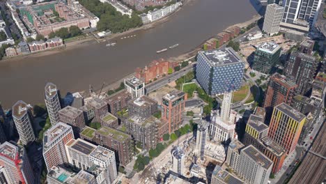 aerial view of nine elms development, us embassy, london and vauxhall bridge with views to westminster