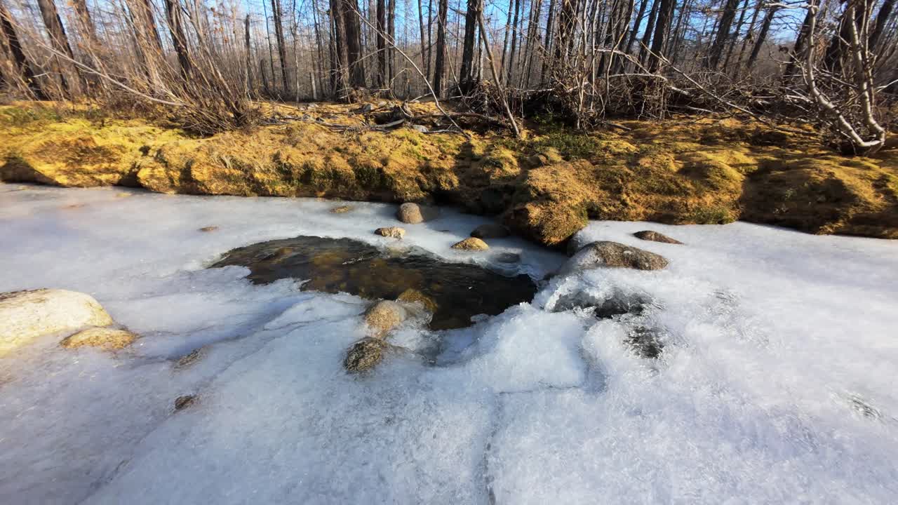 A stunning aerial journey over Yakutia reveals breathtaking frozen terrains, meandering streams, and tranquil forests. The unique beauty of this icy wonderland invites peaceful contemplation.