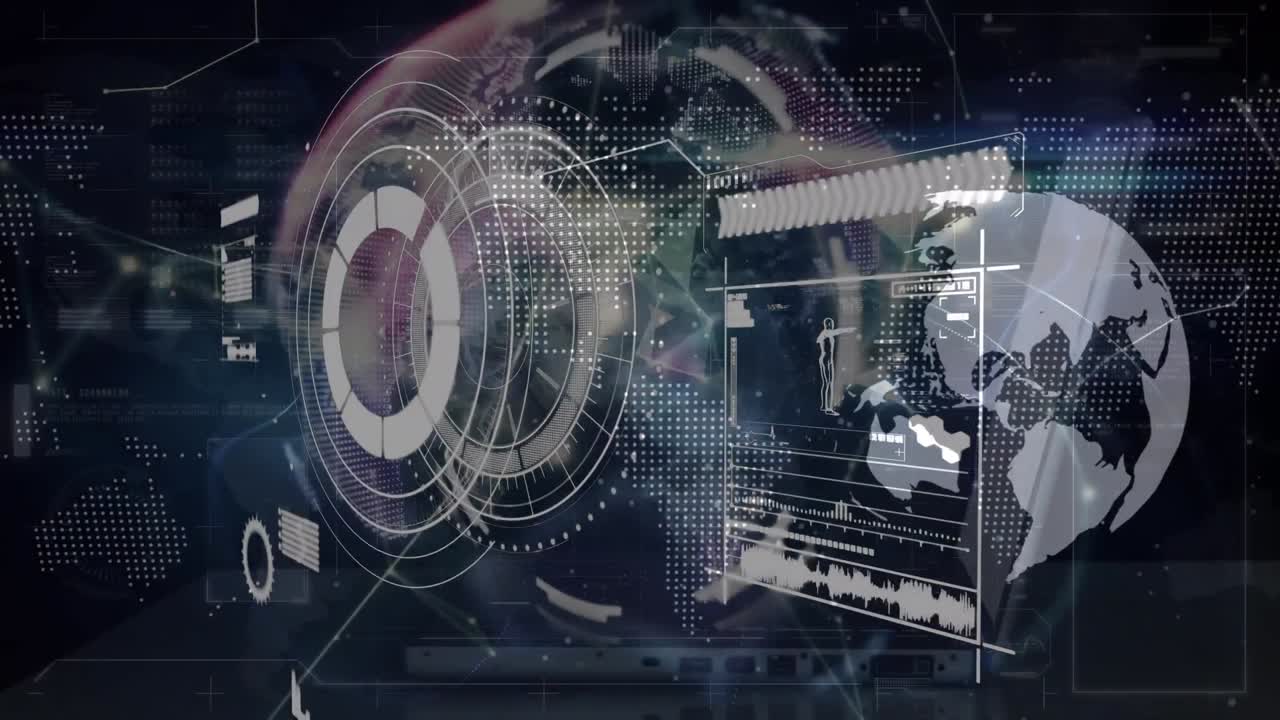 Animation of scope scanning over data processing and globe