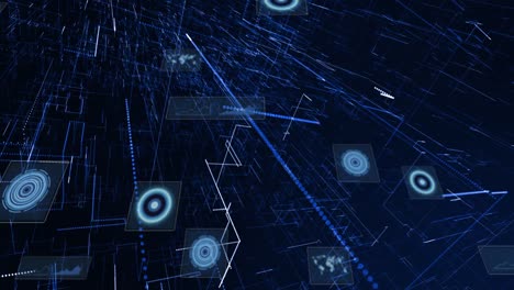 animation of scopes scanning and data processing on dark background