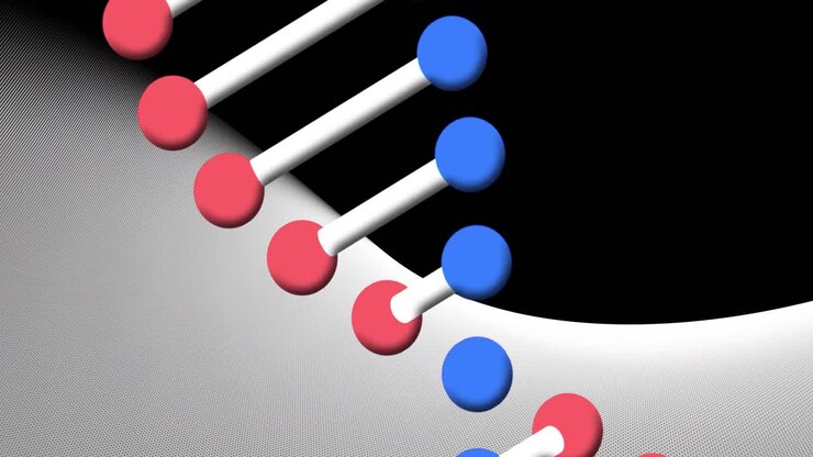 Video of dna strand spinning on black and white background