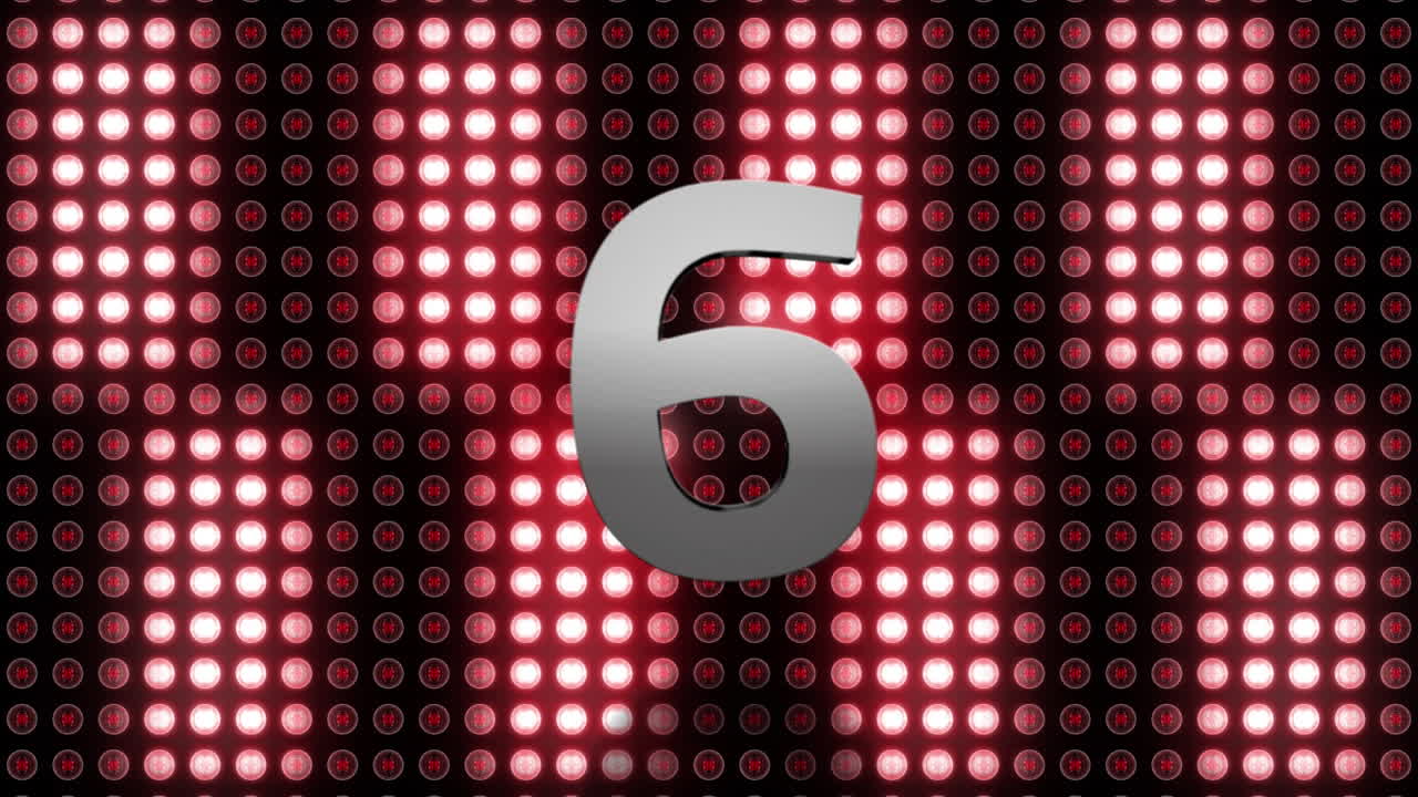 Animation of countdown from ten to one over red glowing lights of digital display in the background