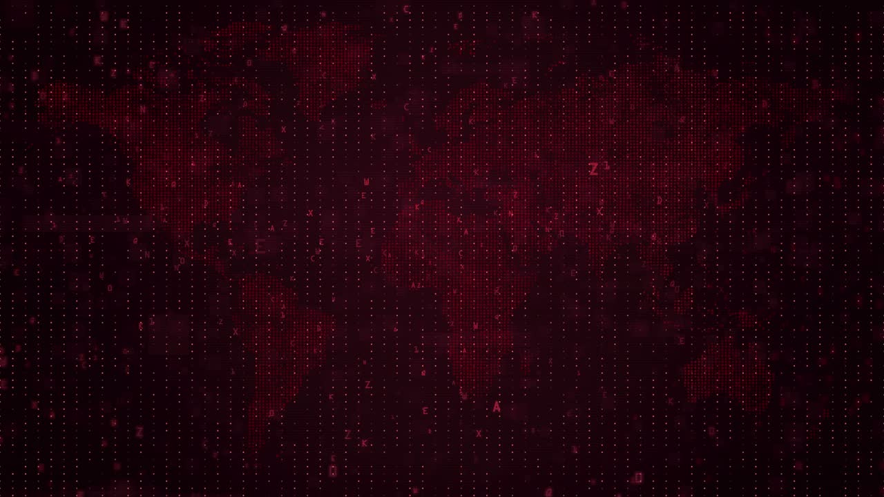 computer hacking red background with binary numeric code with glitch effects