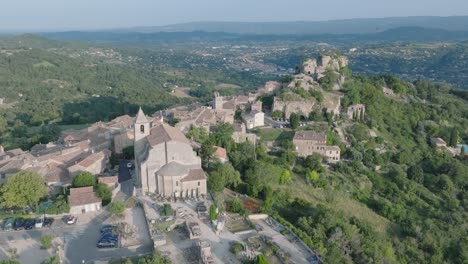 Aerial-Drone-Luberon-Provence-Saignon-France-Medieval-Town-at-Sunrise