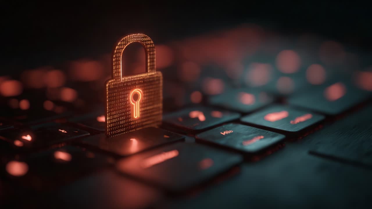 A Glowing Digital Lock on a Keyboard, Highlighting Cybersecurity and Data Protection in the Age of Technology and Information Security Solutions