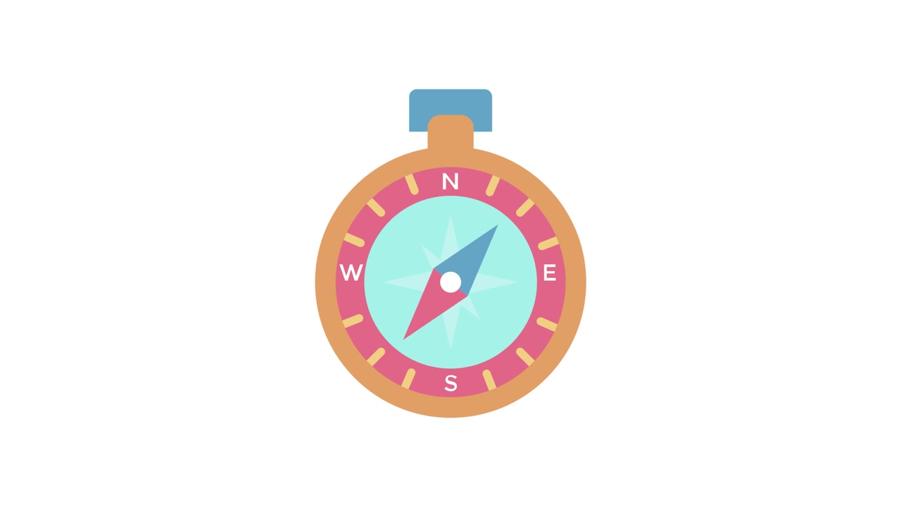 Animated Flat Design Compass Showing Direction and Navigation